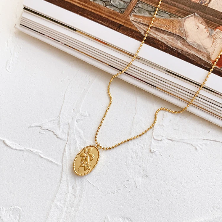 Vintage Jewelry 18k Gold Plated Stainless Steel Oval Lily Flower Pendant Necklace Beads Chain Necklace for Women
Vintage Jewelry 18k Gold Plated Stainless Steel Oval Lily Flower Pendant Necklace Beads Chain Necklace for Women