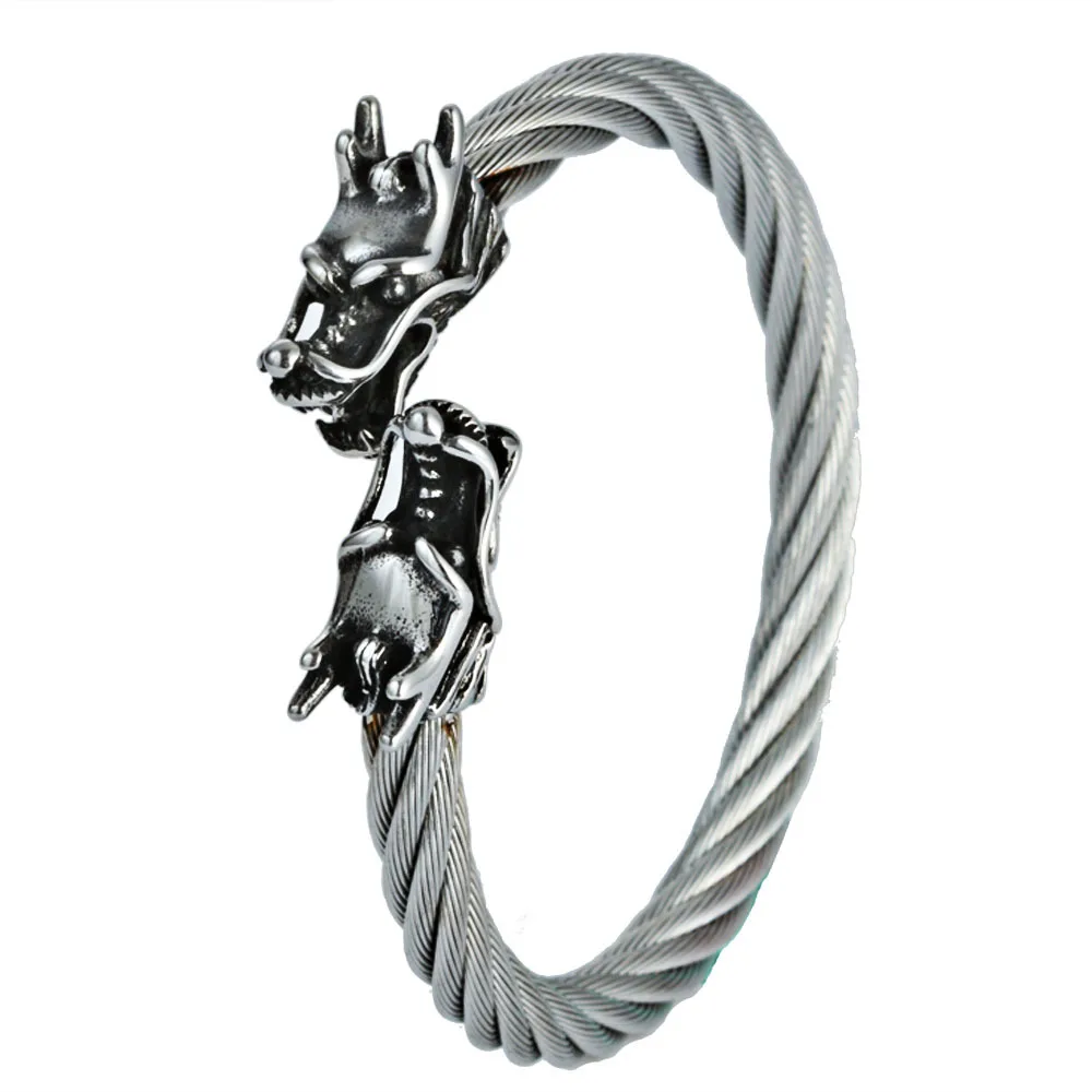 Wholesale men's viking double head dragon twisted wire bangle bracelet fashion jewelry titanium steel bangle bracelet, Picture shows
Wholesale men's viking double head dragon twisted wire bangle bracelet fashion jewelry titanium steel bangle bracelet, Picture shows