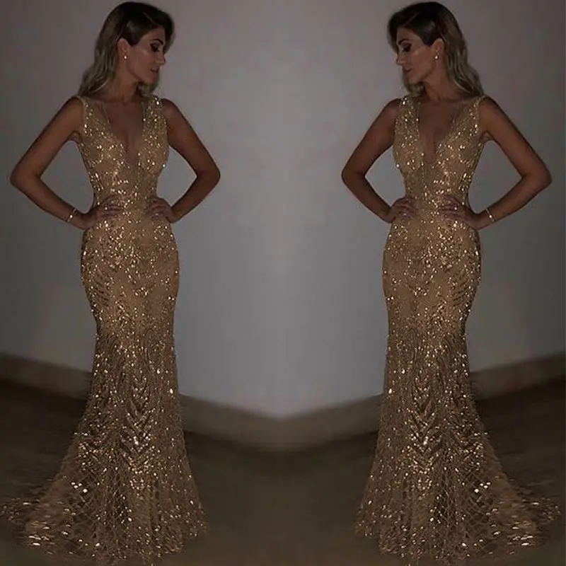 Women's Evening Dress Gold Prom Dress Bling Mermaid Sequined Ladies Formal Wear Gowns
Women's Evening Dress Gold Prom Dress Bling Mermaid Sequined Ladies Formal Wear Gowns
