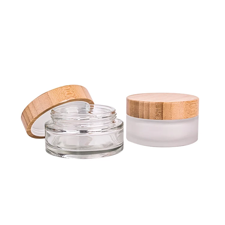 50g 100g skincare face cream glass jar with bamboo lid