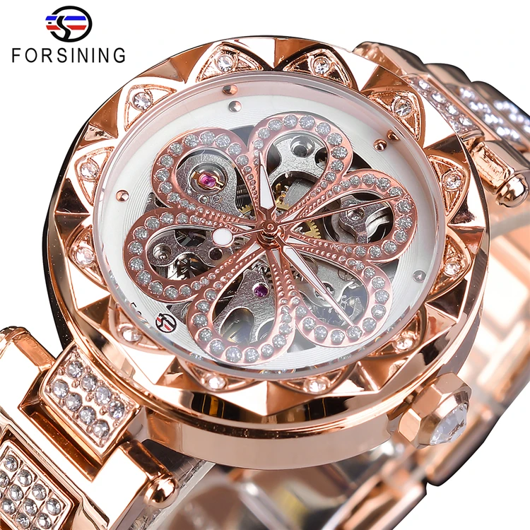 

Forsining Top Brand Luxury Women Watch Fashion Diamond Female Watches Automatic mechanical Watch Waterproof Stylish Ladies Clock