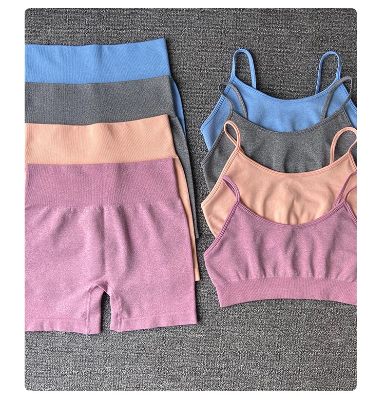 Hot selling Quick Dye yoga vest shorts suit sports running seamless fitness bra set women, Available
Hot selling Quick Dye yoga vest shorts suit sports running seamless fitness bra set women, Available