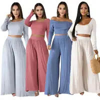 08AF351 2020 Autumn new solid color deep u-neck long-sleeved crop top and Wide Leg Pants Two Piece Set Women Clothing
08AF351 2020 Autumn new solid color deep u-neck long-sleeved crop top and Wide Leg Pants Two Piece Set Women Clothing