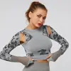 Amazon Hot Camouflage Seamless Tight Long Sleeve Fitness Clothing Women Yoga Wear Top