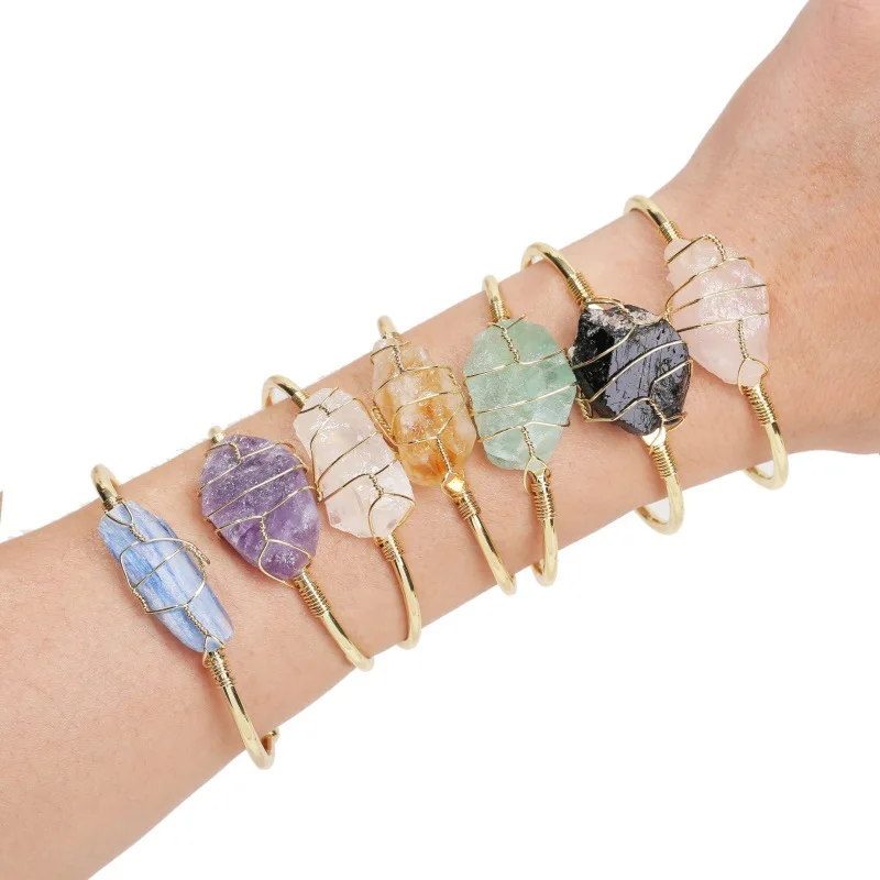 Gold-Color Wire Wrap Girls Kids Jewelry Irregular Crystal Quartz Natural Stone Bangles Cuff Copper Bracelets for Women
Gold-Color Wire Wrap Girls Kids Jewelry Irregular Crystal Quartz Natural Stone Bangles Cuff Copper Bracelets for Women