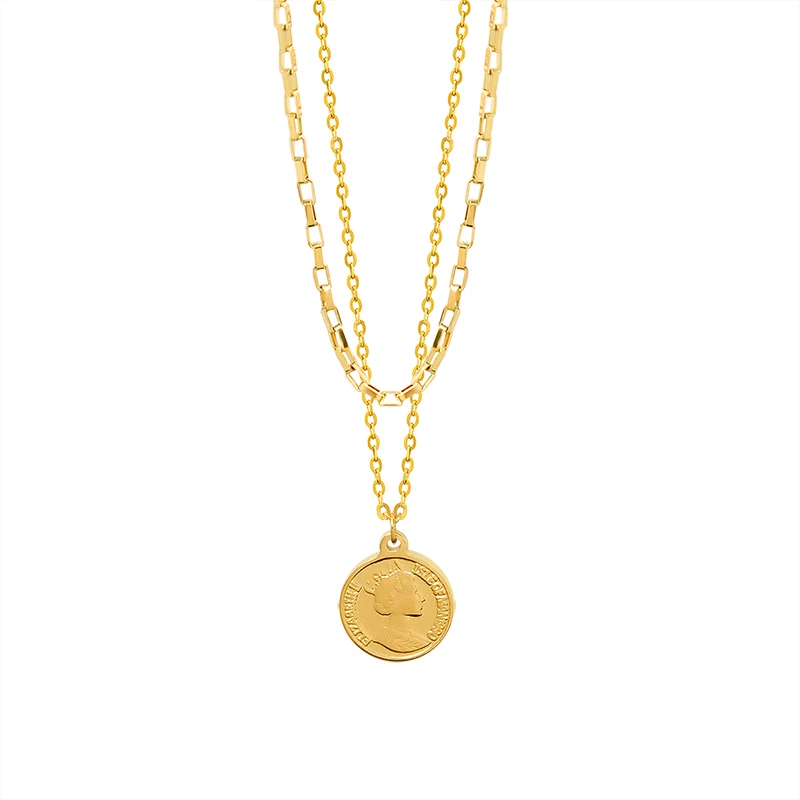 Temperamental personality head coin pendant double cascade wears titanium steel necklace to adorn female
Temperamental personality head coin pendant double cascade wears titanium steel necklace to adorn female