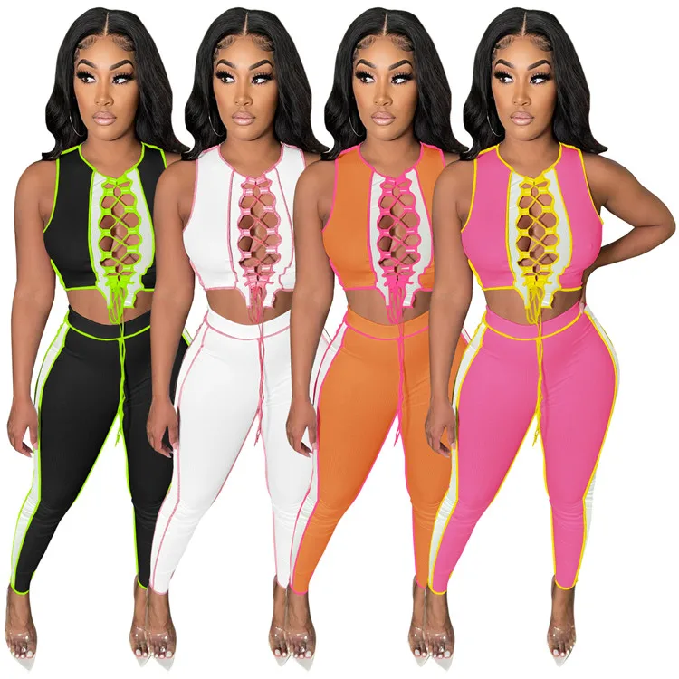 LXE1195 Hot Ladies Outfits Bandage Vest Long Trousers Rib Knit Summer Women Two Piece Set, Picture shown
LXE1195 Hot Ladies Outfits Bandage Vest Long Trousers Rib Knit Summer Women Two Piece Set, Picture shown