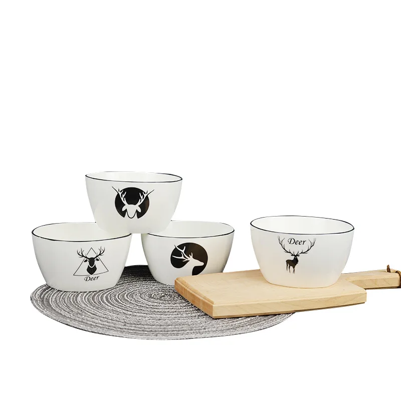 HY Porcelain tableware black thread deer family rice bowl European simple lovely dish set activity gift
HY Porcelain tableware black thread deer family rice bowl European simple lovely dish set activity gift