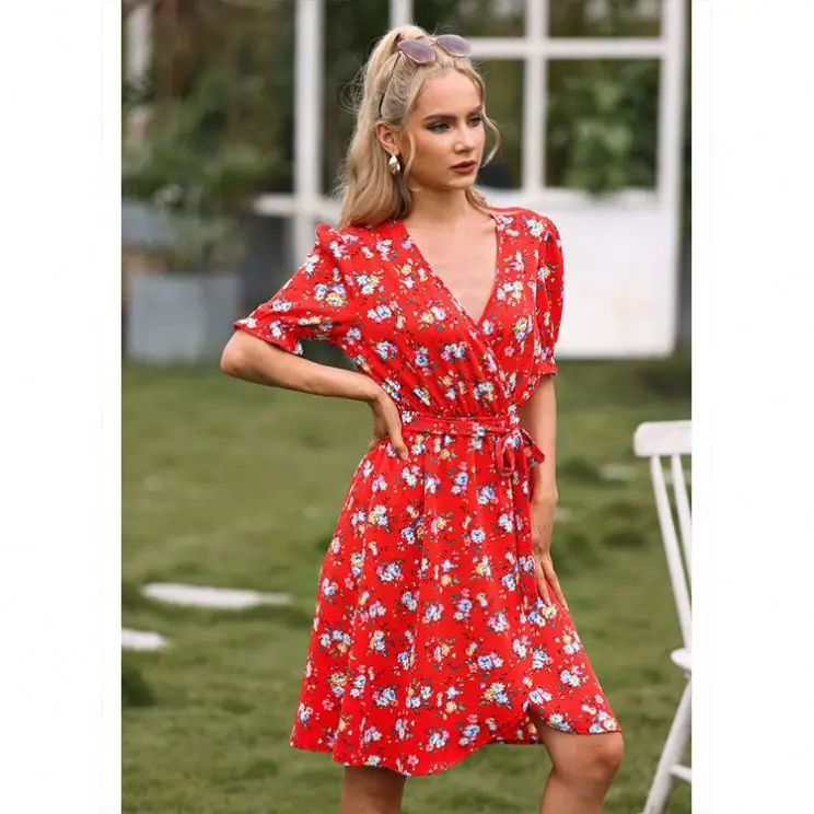PEARL Bright Red Loose And Leisure Broken Flower V Collar Dress Female Print Sexy Casual Dress Women
PEARL Bright Red Loose And Leisure Broken Flower V Collar Dress Female Print Sexy Casual Dress Women