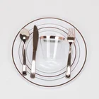 High Quality Free Samples Rose Gold Rim Disposable Plastic Plates for Weddings