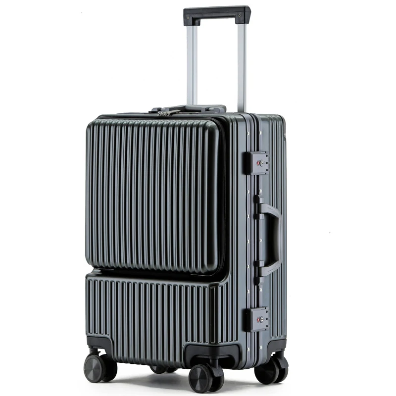 Front cover side open trolley luggage business boarding case pull rod with USB charging mute universal wheel
Front cover side open trolley luggage business boarding case pull rod with USB charging mute universal wheel