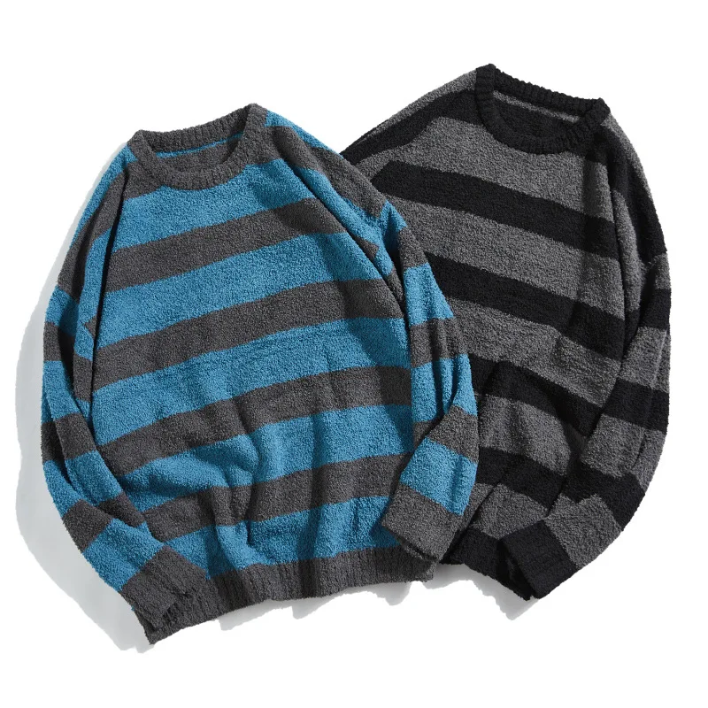 Winter Crew Neck Pullover Loose Japanese Retro Men's Striped Sweater, Customized color
Winter Crew Neck Pullover Loose Japanese Retro Men's Striped Sweater, Customized color