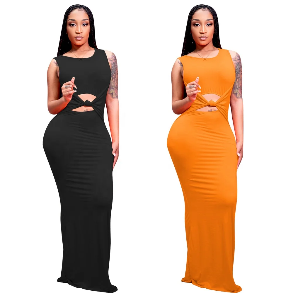 B64251A New arrival in stock dress sleeveless knotted hollow-out solid color sexy ankle length dress, Shown
B64251A New arrival in stock dress sleeveless knotted hollow-out solid color sexy ankle length dress, Shown