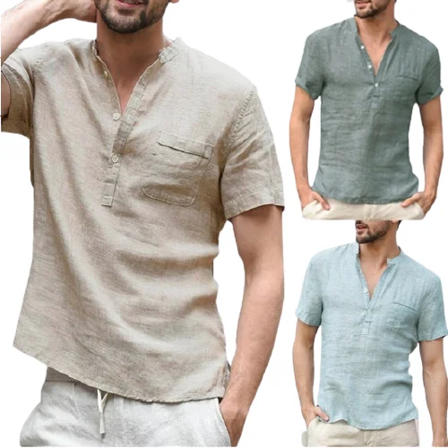 New Mens Spring Summer Casual Shirt Short Sleeve Cotton Linen Shirts Men Loose Collar Button Shirt silk Chemise Homme, Colors
New Mens Spring Summer Casual Shirt Short Sleeve Cotton Linen Shirts Men Loose Collar Button Shirt silk Chemise Homme, Colors