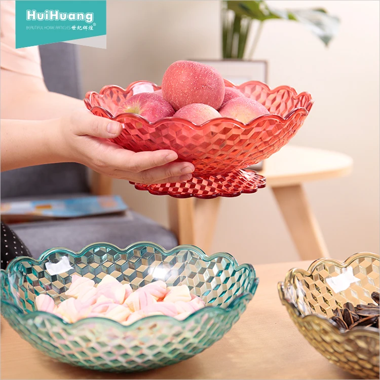 Wholesale decoration tableware transparent crystal plastic snack tray plastic fruit plate for home, 3 colors assorted
Wholesale decoration tableware transparent crystal plastic snack tray plastic fruit plate for home, 3 colors assorted