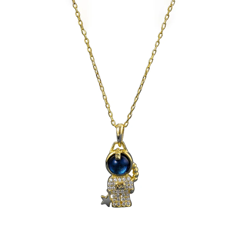 Fashion 925 Sterling Silver Jewelry Astronaut Blue Zircon Pendant Charm Necklaces Gold Plated Women 
Fashion 925 Sterling Silver Jewelry Astronaut Blue Zircon Pendant Charm Necklaces Gold Plated Women