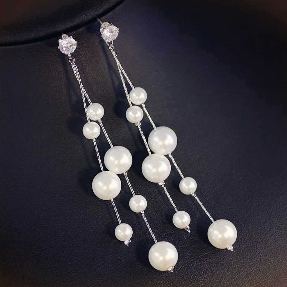 High Quality Fashion Hawaiian Crystal Rhinestone Ladies Long Pearl Tassel Drop Earrings, Gold/silver
High Quality Fashion Hawaiian Crystal Rhinestone Ladies Long Pearl Tassel Drop Earrings, Gold/silver