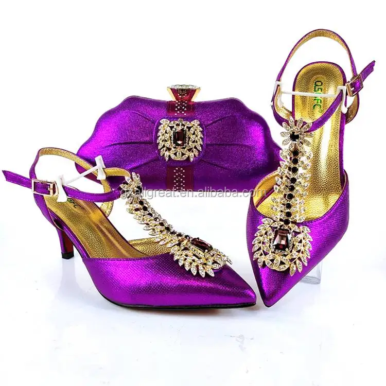 AB8639 Fashion Shoes and Bag Set Genuine Leather Nigeria Shoes for Women