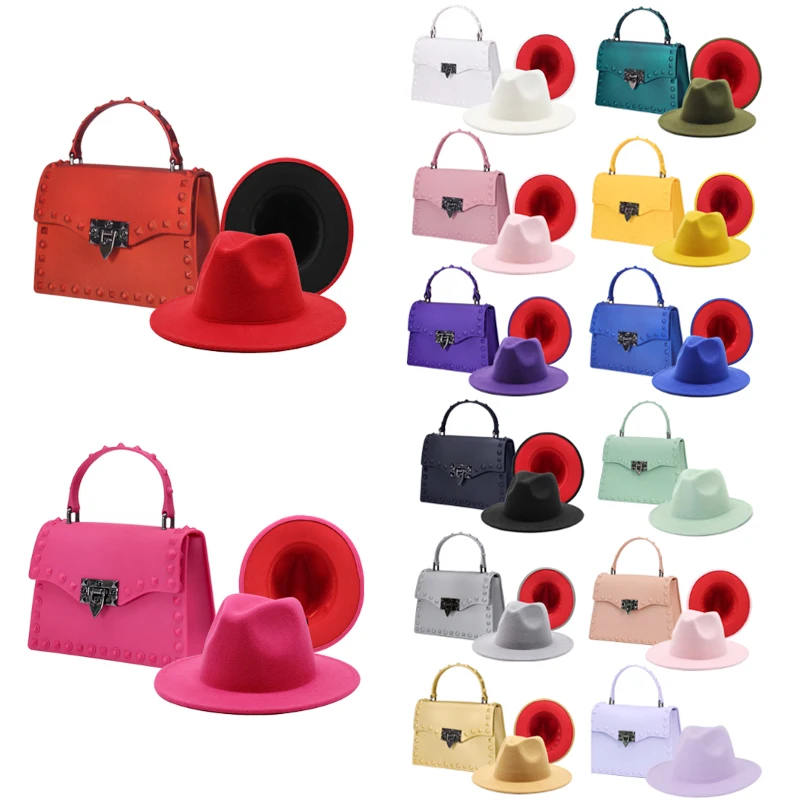 New Rivet Jelly Luxury Fashion Famous Designer Brands Shoulder Handbags Matching LA Purse and Hat Set for Women, 14 colors
New Rivet Jelly Luxury Fashion Famous Designer Brands Shoulder Handbags Matching LA Purse and Hat Set for Women, 14 colors