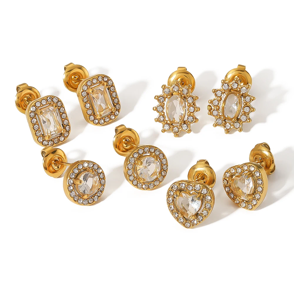 Geometric Shape Cubic Zirconia Stainless Steel 18K Gold Plated Diamond Stud Earrings For Ladies
Geometric Shape Cubic Zirconia Stainless Steel 18K Gold Plated Diamond Stud Earrings For Ladies