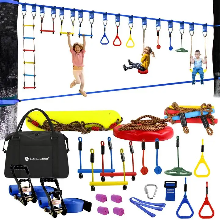 Gentle Booms Sports Ninja Line Suitable to Challenge all Skill Levels, Including 12 Obstacles with 65Ft Blue Slackline, Black,purple,blue or customized
Gentle Booms Sports Ninja Line Suitable to Challenge all Skill Levels, Including 12 Obstacles with 65Ft Blue Slackline, Black,purple,blue or customized