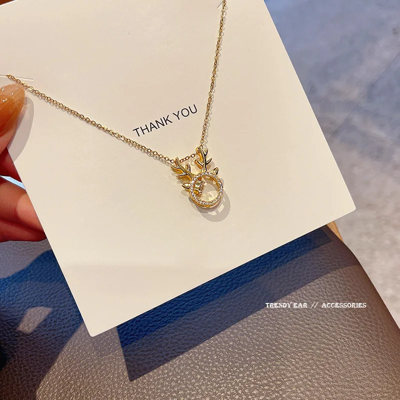 INS Gold Titanium Steel Open Circle Pendant Necklace Cubic Zircon Deer Head Stainless Steel Necklace For Girls
INS Gold Titanium Steel Open Circle Pendant Necklace Cubic Zircon Deer Head Stainless Steel Necklace For Girls