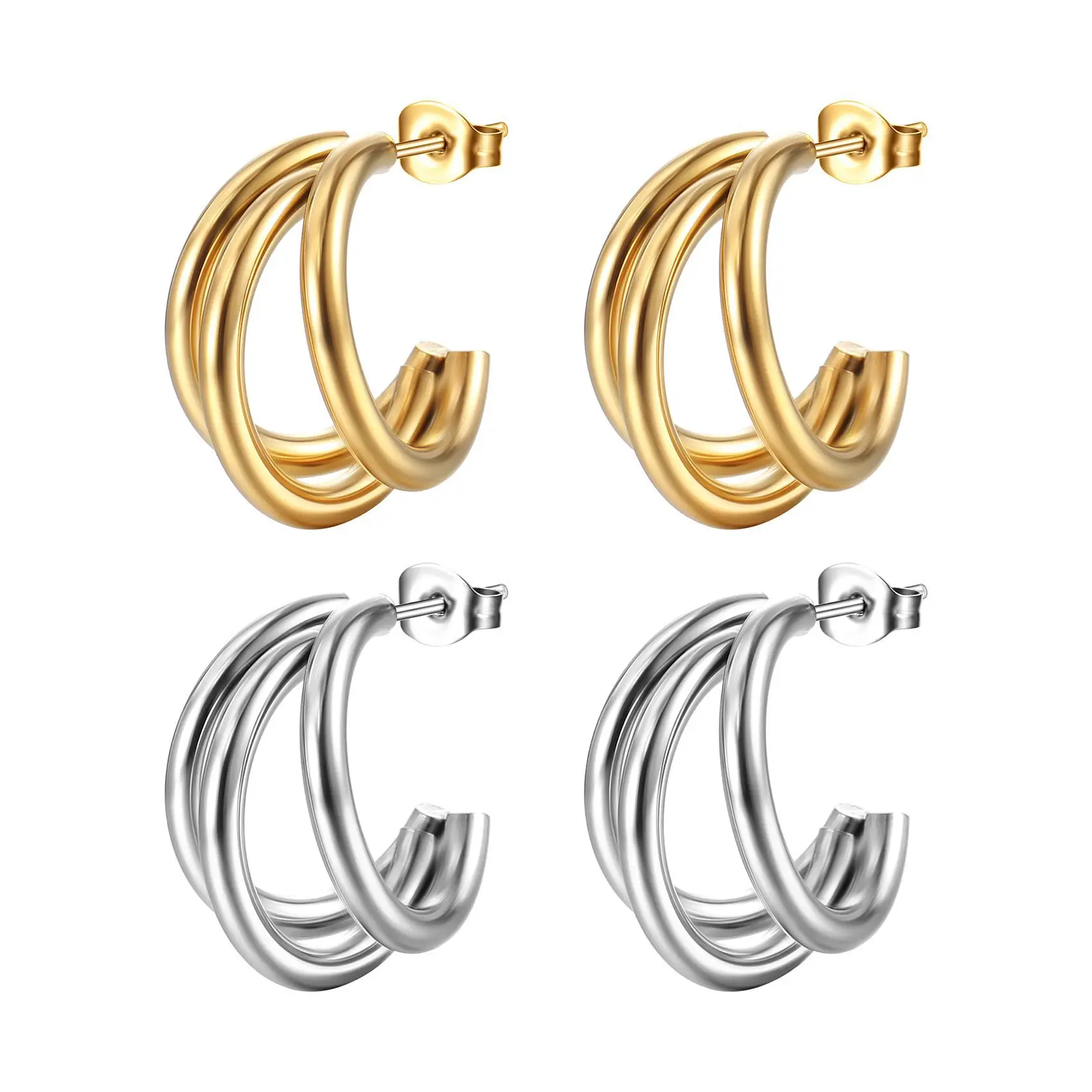Spanish Fashion Exaggerated Triple Hoop Earrings 18K Gold Plated Stainless Steel Three Ring Circle Earrings
Spanish Fashion Exaggerated Triple Hoop Earrings 18K Gold Plated Stainless Steel Three Ring Circle Earrings