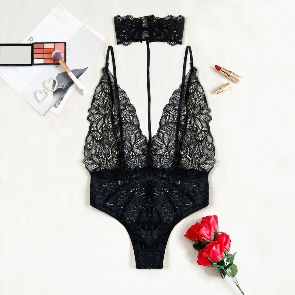 B24582A European and American sexy lace hollow out deep V bodysuit sexy lingerie set, Black
B24582A European and American sexy lace hollow out deep V bodysuit sexy lingerie set, Black