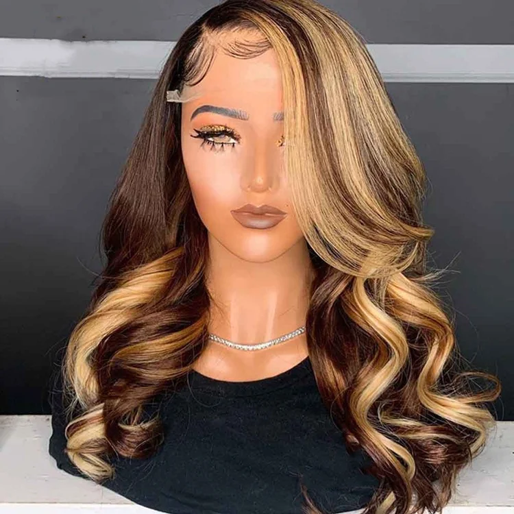 Honey Brown Blonde Highlight Color Swiss Lace Loose Wave Raw Virgin Hair Lace Frontal Wigs with Baby Hair
Honey Brown Blonde Highlight Color Swiss Lace Loose Wave Raw Virgin Hair Lace Frontal Wigs with Baby Hair