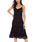 Summer new fashion women sleeveless v-neck sexy rose floral printed midi chiffon dresses