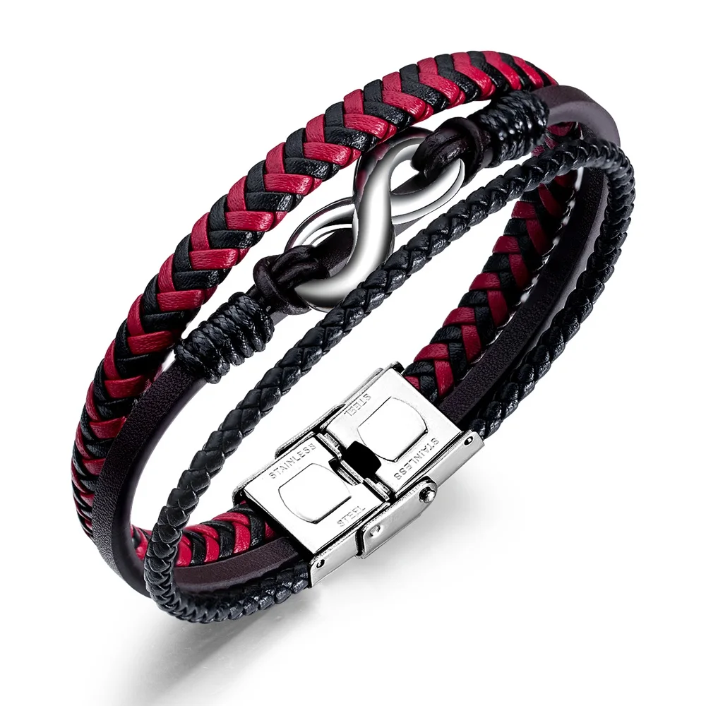 Charm Infinity Black and Red Waving Leather 316L Stainless Steel Bracelet Mens, Silver;customized color
Charm Infinity Black and Red Waving Leather 316L Stainless Steel Bracelet Mens, Silver;customized color