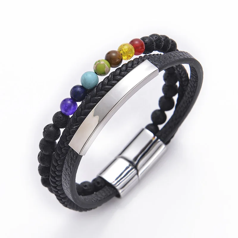 Fashion Bracelets Jewelry Mens Stainless Steel Leather Black Bangle Wrap Wristband 7 Chakra Bead Bracelet
Fashion Bracelets Jewelry Mens Stainless Steel Leather Black Bangle Wrap Wristband 7 Chakra Bead Bracelet
