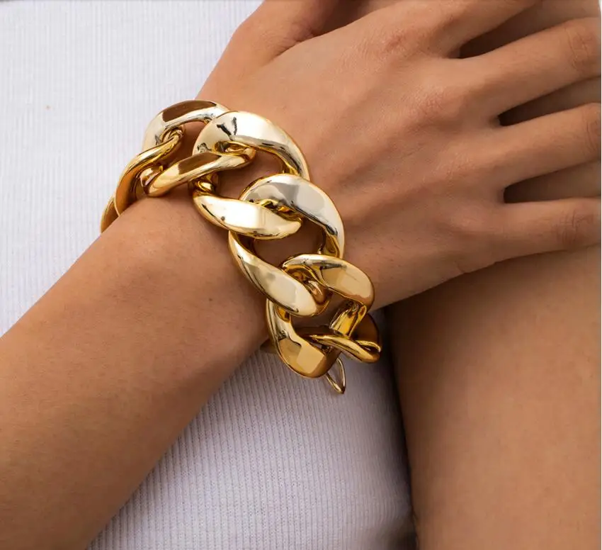 Punk Exaggerated Plastic Material Bracelets On Hand Kpop Chunky Big Chain Bracelets Bangles for Women Jewelry Gifts, Gold , silver
Punk Exaggerated Plastic Material Bracelets On Hand Kpop Chunky Big Chain Bracelets Bangles for Women Jewelry Gifts, Gold , silver