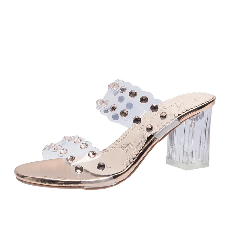 INS Trend Ladies Sandals Slippers Solid Color Open Toe Rivets Transparent Crystal Block Heel Women Summer Sandals
INS Trend Ladies Sandals Slippers Solid Color Open Toe Rivets Transparent Crystal Block Heel Women Summer Sandals