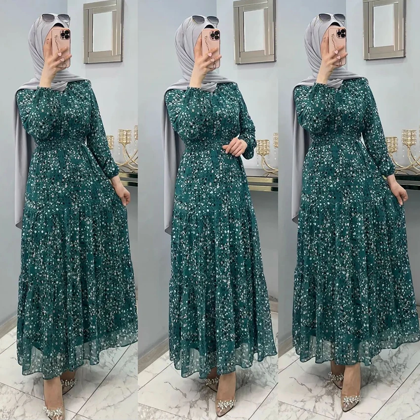 OEM New Chiffon Fabric Green Moroccan Print Floral Long Modest Muslim Dress Women Islamic Clothing
OEM New Chiffon Fabric Green Moroccan Print Floral Long Modest Muslim Dress Women Islamic Clothing