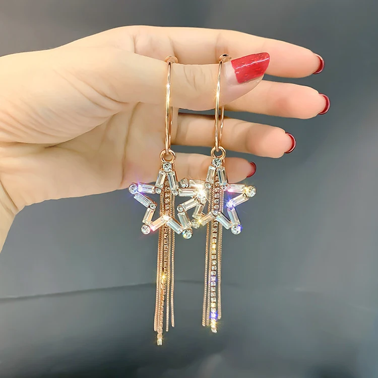 Pentagram shape temperament long tassel earrings statement rhinestone crystal personality earrings female for women, 4 colors
Pentagram shape temperament long tassel earrings statement rhinestone crystal personality earrings female for women, 4 colors