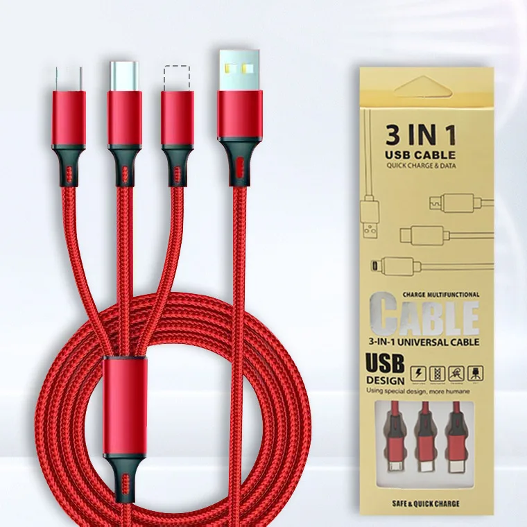3 in 1 charger Mobile Phone USB Charging Data Cables for iPhone Android Type C, Red/black/silver/gold/blue
3 in 1 charger Mobile Phone USB Charging Data Cables for iPhone Android Type C, Red/black/silver/gold/blue