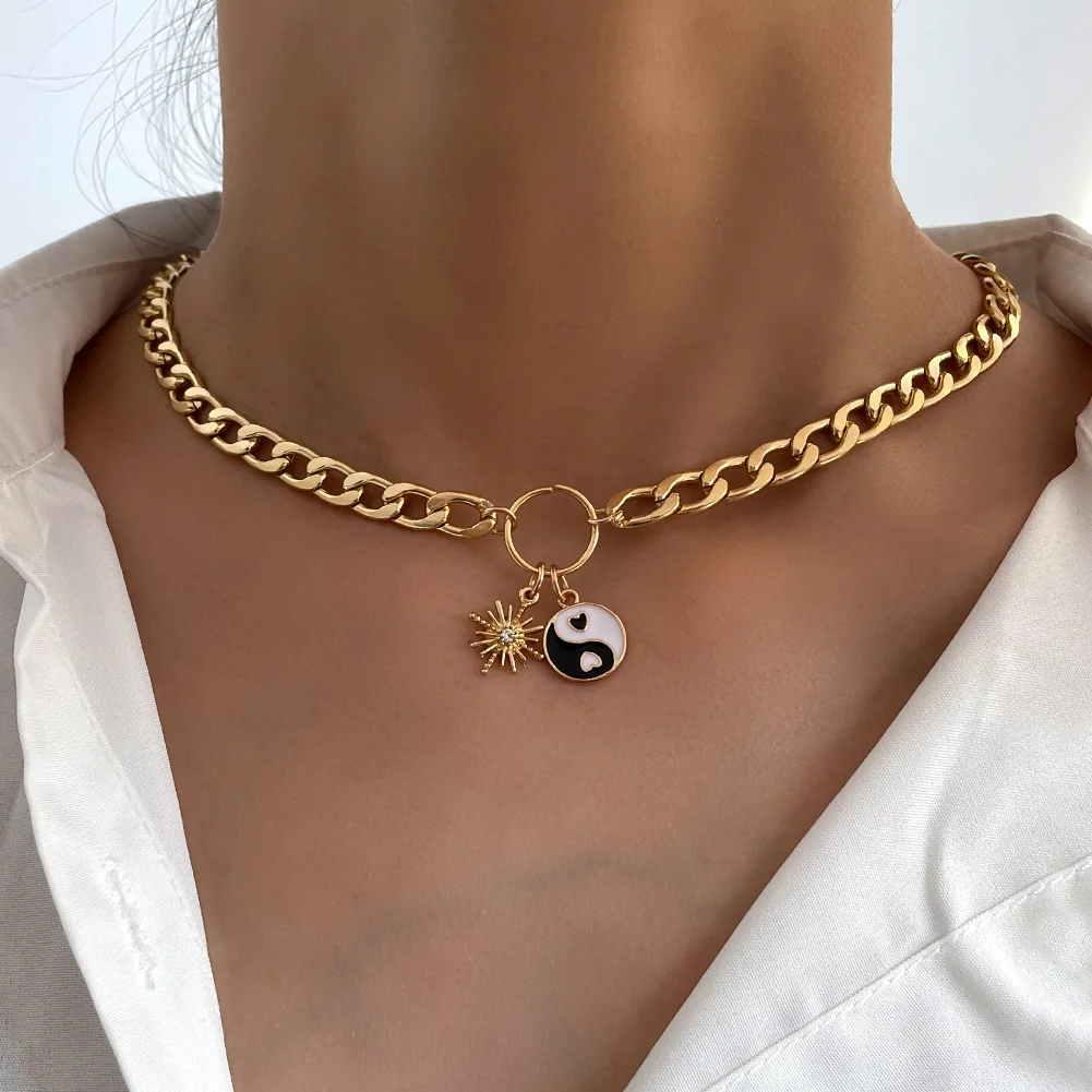 Punk Hip Hop Chunky Thick Curb Cuban Choker Necklaces Fashion Vintage Yin Yang Enamel Pendant Necklace Jewelry For Women Men, Gold color
Punk Hip Hop Chunky Thick Curb Cuban Choker Necklaces Fashion Vintage Yin Yang Enamel Pendant Necklace Jewelry For Women Men, Gold color
