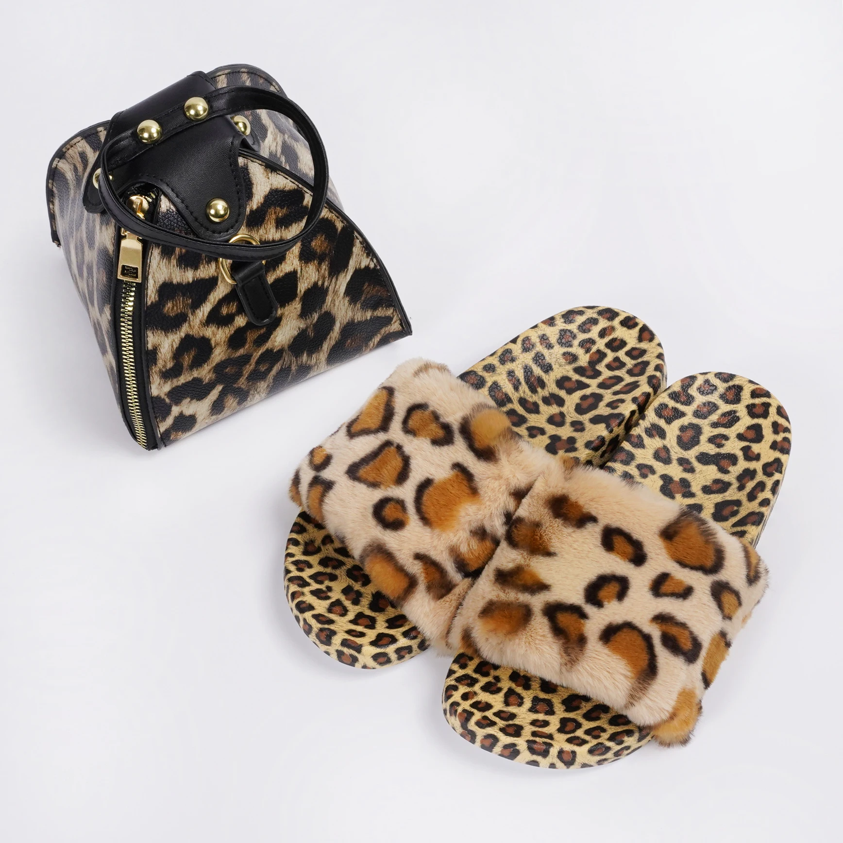 Leopard Fur Lady Flat Sandals and Bag Match Women Shoes and Bag Sets Zebra Patterns Female Slipper Crossbody Bag Set
Leopard Fur Lady Flat Sandals and Bag Match Women Shoes and Bag Sets Zebra Patterns Female Slipper Crossbody Bag Set