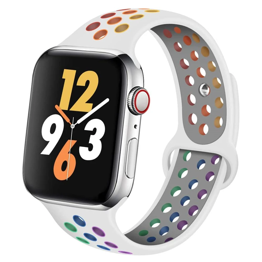 For Apple Watch Band 44mm 40mm 42mm 38mm Rainbow Soft Silicone Sport Replacement Wrist Strap for iWatch Series 5 4 3 1 Bracelet, 9colors
For Apple Watch Band 44mm 40mm 42mm 38mm Rainbow Soft Silicone Sport Replacement Wrist Strap for iWatch Series 5 4 3 1 Bracelet, 9colors