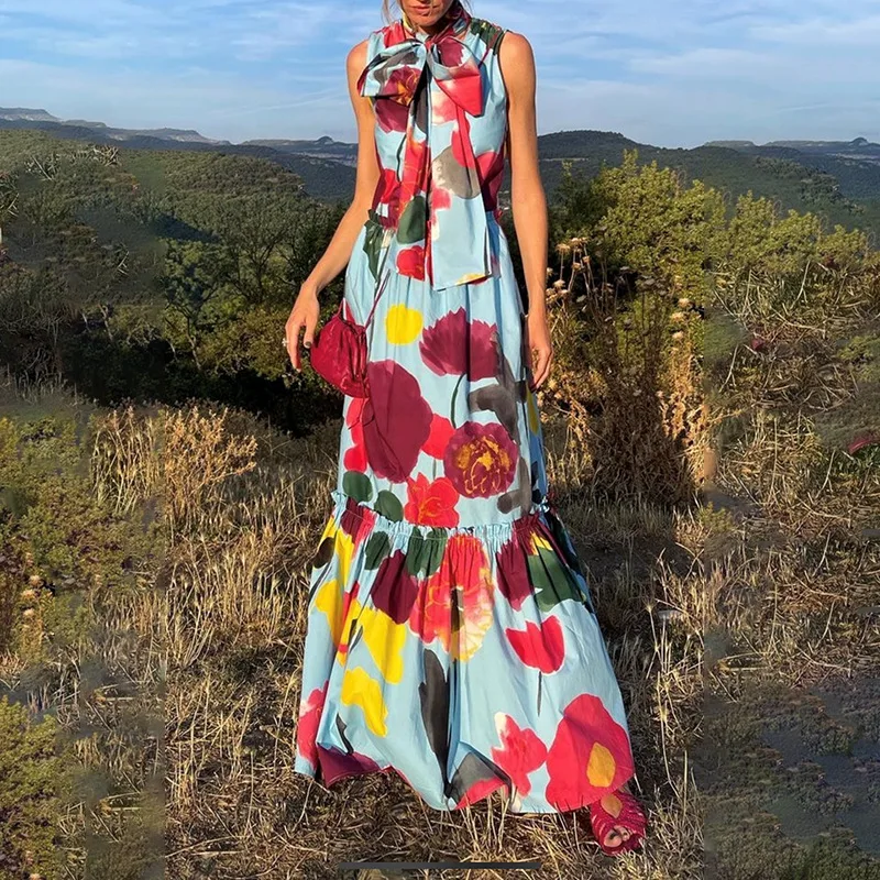 2022 summer new arrival floral print sleeveless O-neck strappy slim long skirt women's clothing elegant long dress, Picture color
2022 summer new arrival floral print sleeveless O-neck strappy slim long skirt women's clothing elegant long dress, Picture color