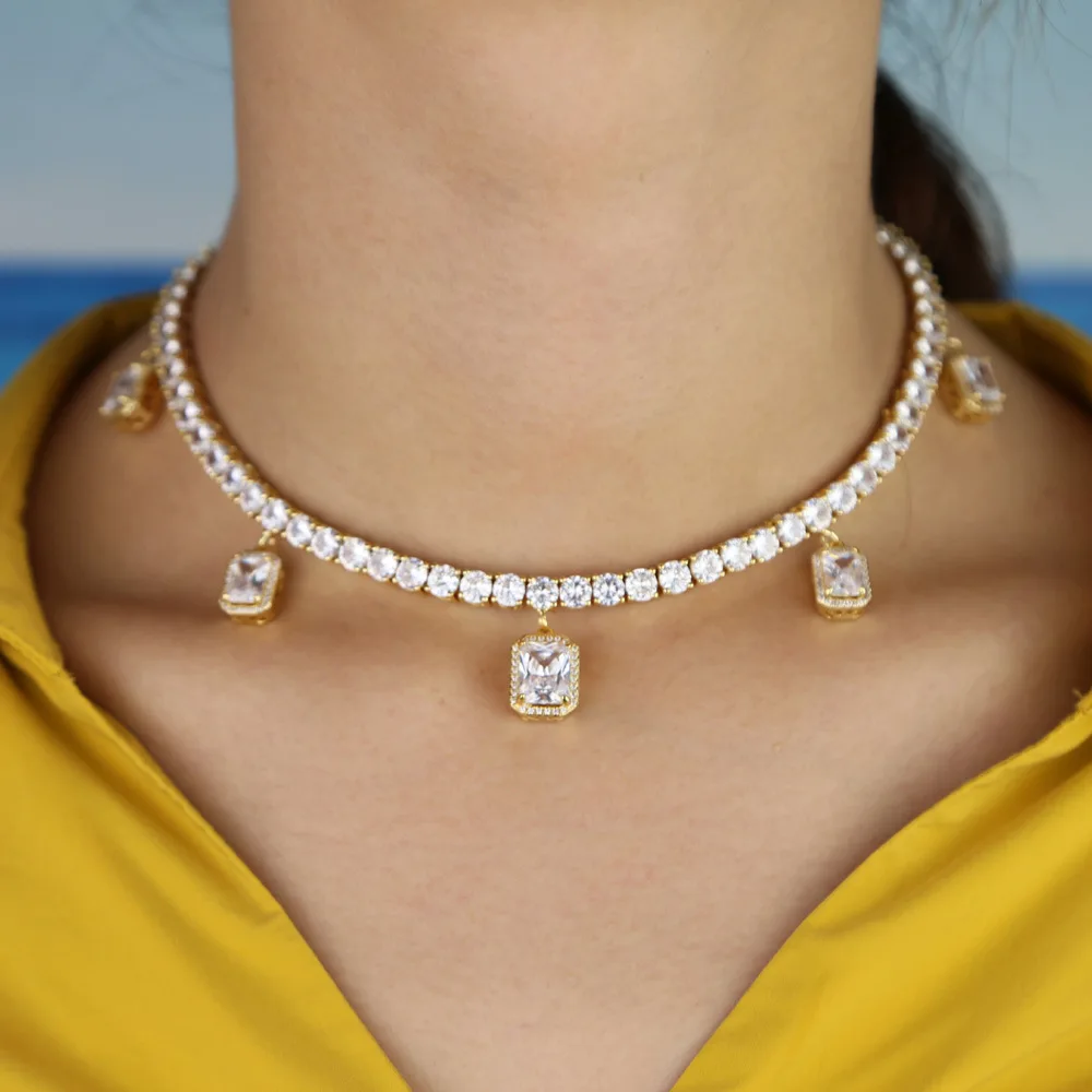 2020 Popular Crystal Rhinestone Birthstone Pendants Necklace Tennis Chain Geometrical Square Diamond Charm Choker Necklace
2020 Popular Crystal Rhinestone Birthstone Pendants Necklace Tennis Chain Geometrical Square Diamond Charm Choker Necklace