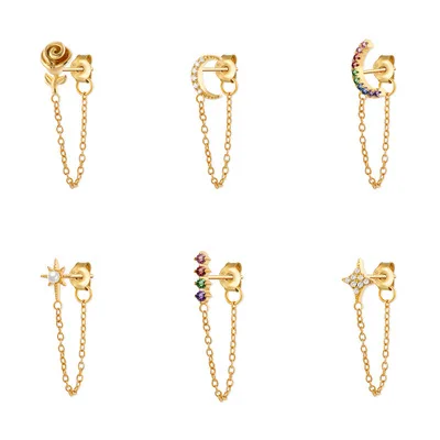 925 Sterling Silver Moon Tassel Earrings Colorful Zircon Long Chain Huggie Ear line Gold Jewelry
925 Sterling Silver Moon Tassel Earrings Colorful Zircon Long Chain Huggie Ear line Gold Jewelry
