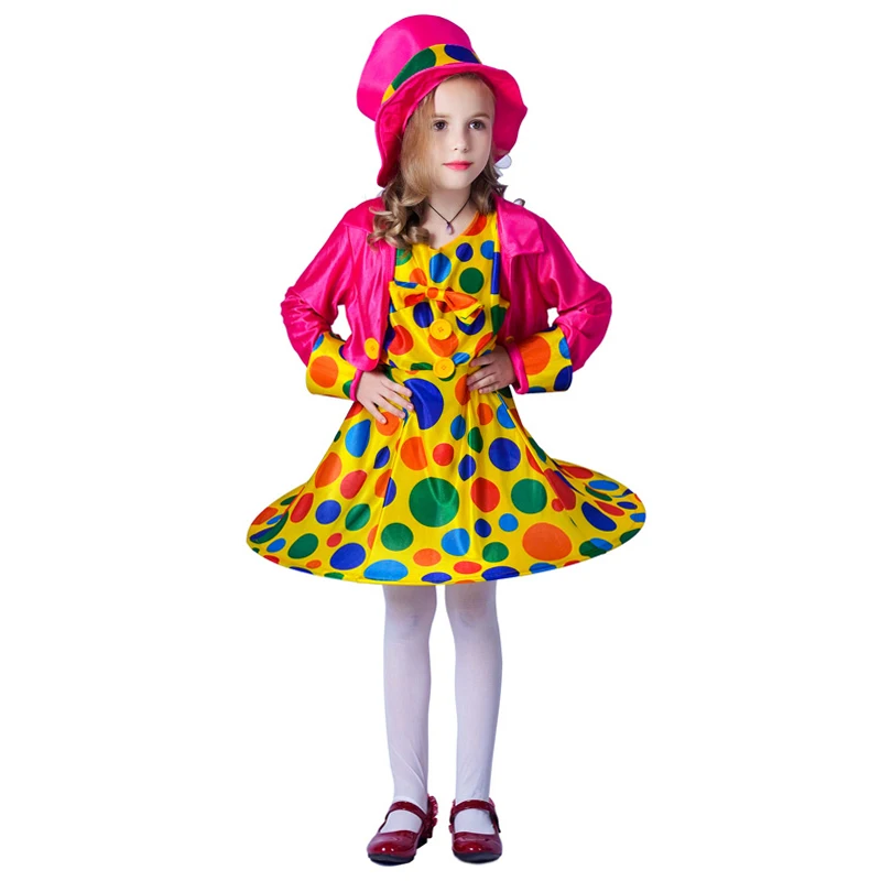

Girl's Funny Dotted Colorful Clown Dress Halloween Party Cosplay Circus Cute Clown Costume