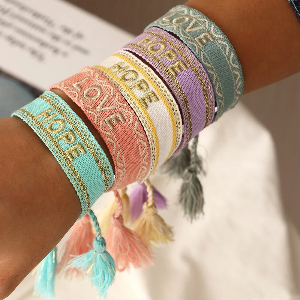 Handmade Woven Letters Love J'ADORE Embroidery Tassel Bracelet Fashion Adjustable Friendship Bracelets For Women Men Jewelry, Customized color
Handmade Woven Letters Love J'ADORE Embroidery Tassel Bracelet Fashion Adjustable Friendship Bracelets For Women Men Jewelry, Customized color