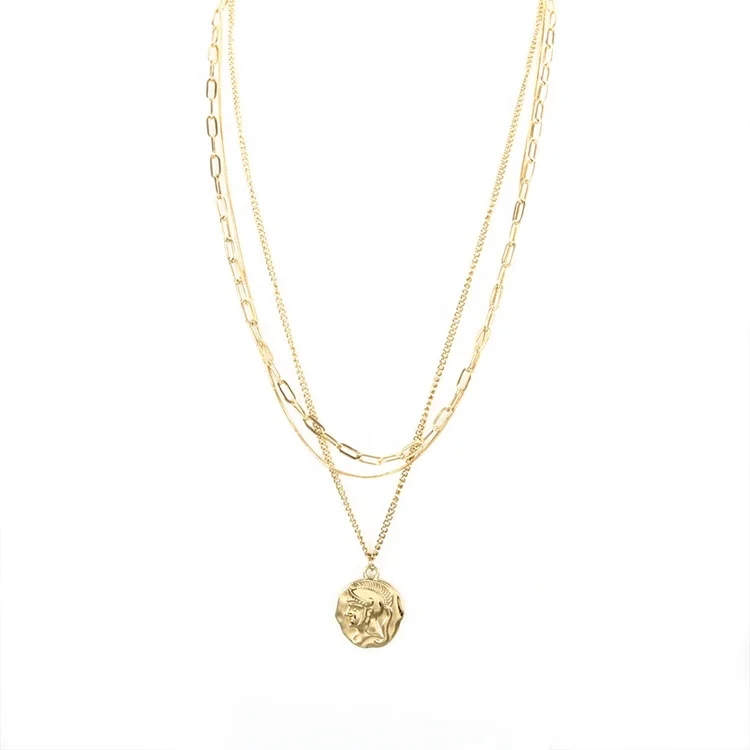 Wholesale Vintage 18K Gold Stainless Steel Carved Portrait Coin Pendant Three Multi Layered Necklace for Women, Gold color
Wholesale Vintage 18K Gold Stainless Steel Carved Portrait Coin Pendant Three Multi Layered Necklace for Women, Gold color