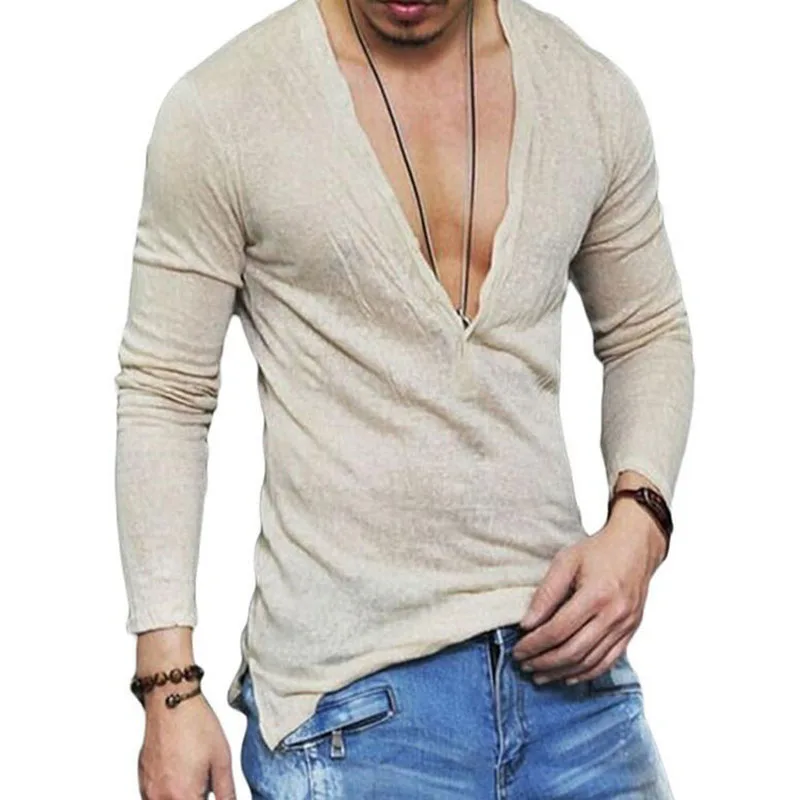 Men's Autumn Linen T shirt Male Sexy Deep V Neck Slim Fit T shirts Casual White Long Sleeve Linen T-shirts Tops S-2XL
Men's Autumn Linen T shirt Male Sexy Deep V Neck Slim Fit T shirts Casual White Long Sleeve Linen T-shirts Tops S-2XL