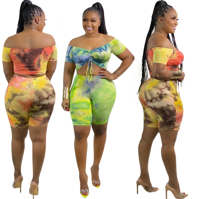 Newest Stylish Women Sexy Off Shoulder Drawstring Tie Dye Bodycon 2 Piece Ladies Shorts Sets Summer 2020, As picture
Newest Stylish Women Sexy Off Shoulder Drawstring Tie Dye Bodycon 2 Piece Ladies Shorts Sets Summer 2020, As picture