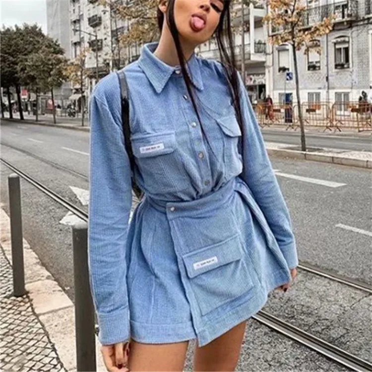2020 Fashion corduroy spring autumn winter blue casual long sleeve shirt blouse pleated skirt two pieces women set
2020 Fashion corduroy spring autumn winter blue casual long sleeve shirt blouse pleated skirt two pieces women set