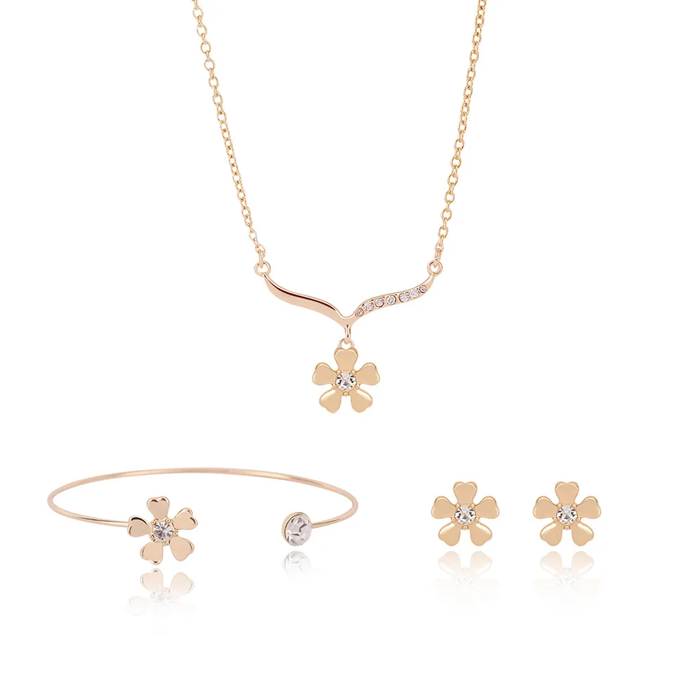 Best-selling fashion women's jewelry set with 18k gold plated flower design pendant necklace bracelet three-piece set
Best-selling fashion women's jewelry set with 18k gold plated flower design pendant necklace bracelet three-piece set